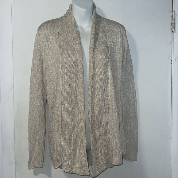 EILEEN FISHER Beige Silk Blend Knit Open Front Cardigan-S - Picture 1 of 9